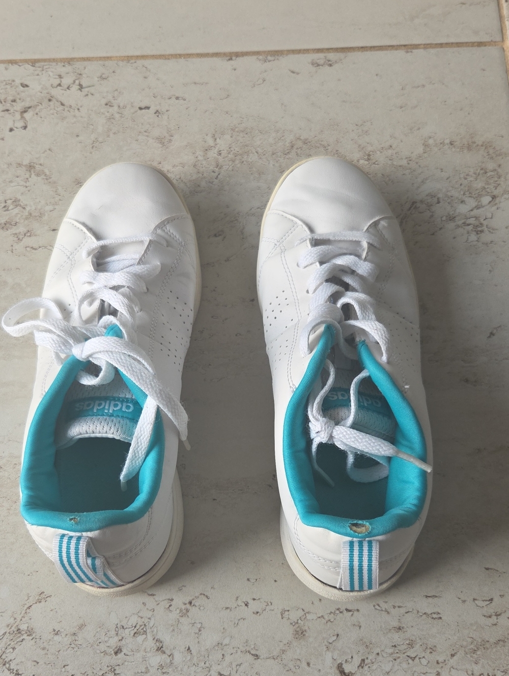 adidas White Sneakers with Teal Interior Accents